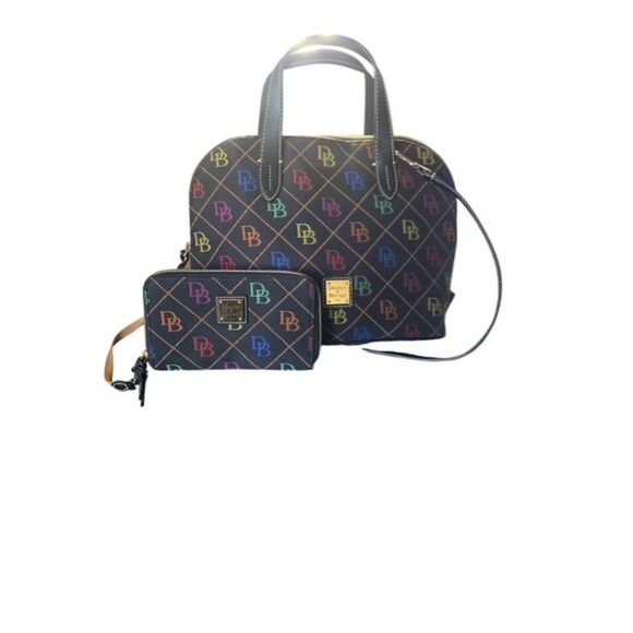 Dooney & Bourke Handbags - Dooney & Bourke DB75 Multi Domed Satchels black ,colorful monogram pattern.EUC